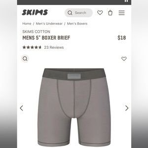 NWT SKIMS men’s cotton boxer washed gunmetal XL 5” inseam